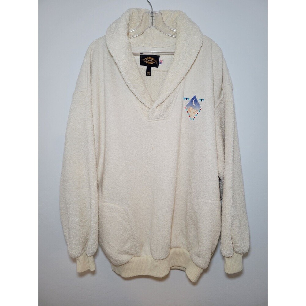 Vintage 90s Sunrise Southwest Mountain Logo Fleece Cowl Sweatshirt Mens‎ XXL